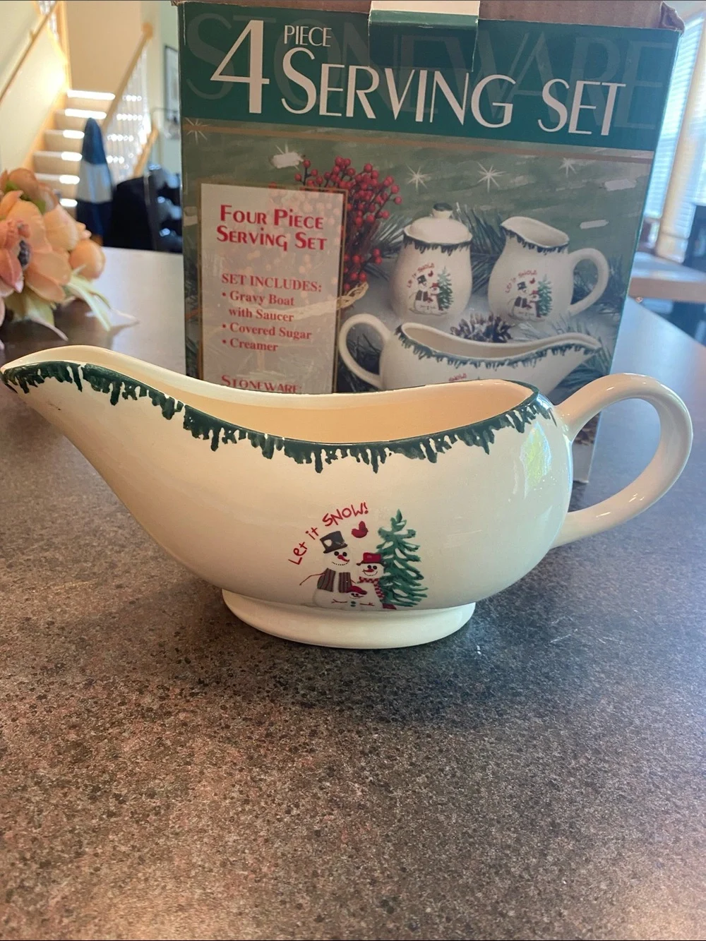 Holiday Snowman 4-Piece Serving Set - White Stoneware